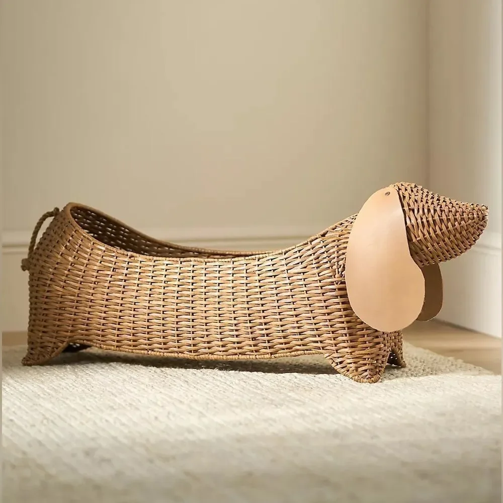 Anthropologie Dachshund Dog Woven Wicker Basket